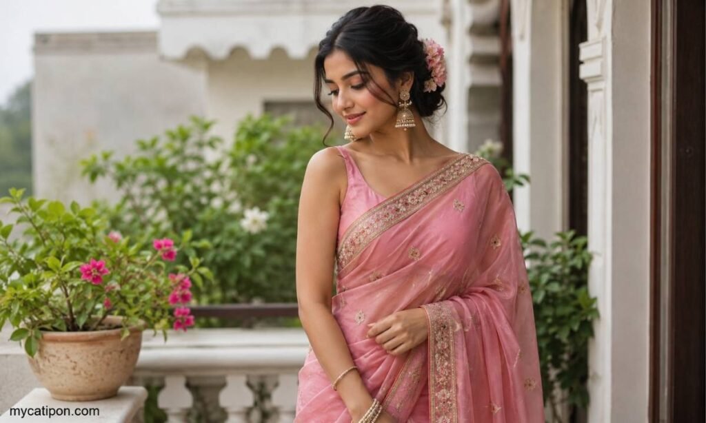 Pink Saree Captions